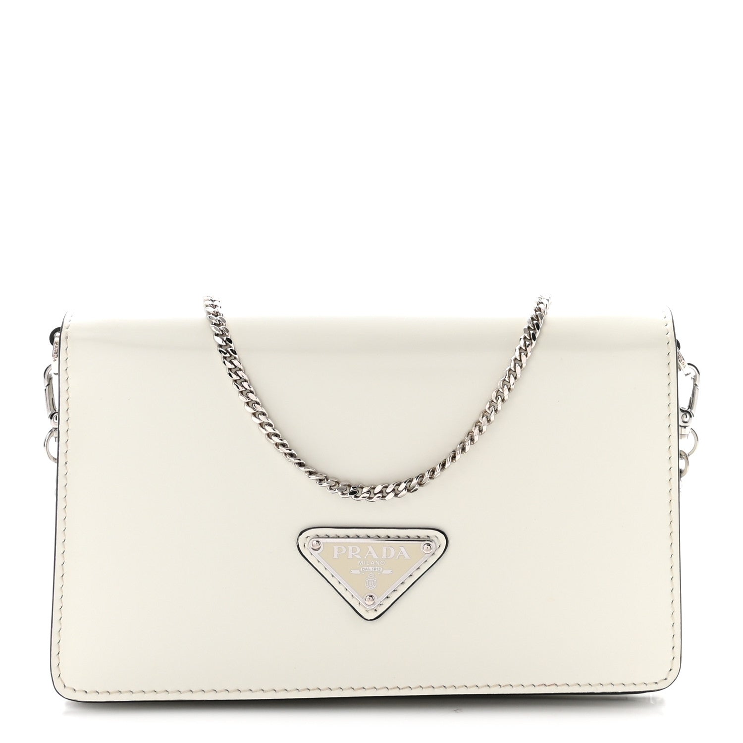 Prada Spazzolato Flap Slide Chain Shoulder Bag Argento White 1 of 9