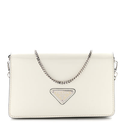 Prada Spazzolato Flap Slide Chain Shoulder Bag Argento White 1 of 9
