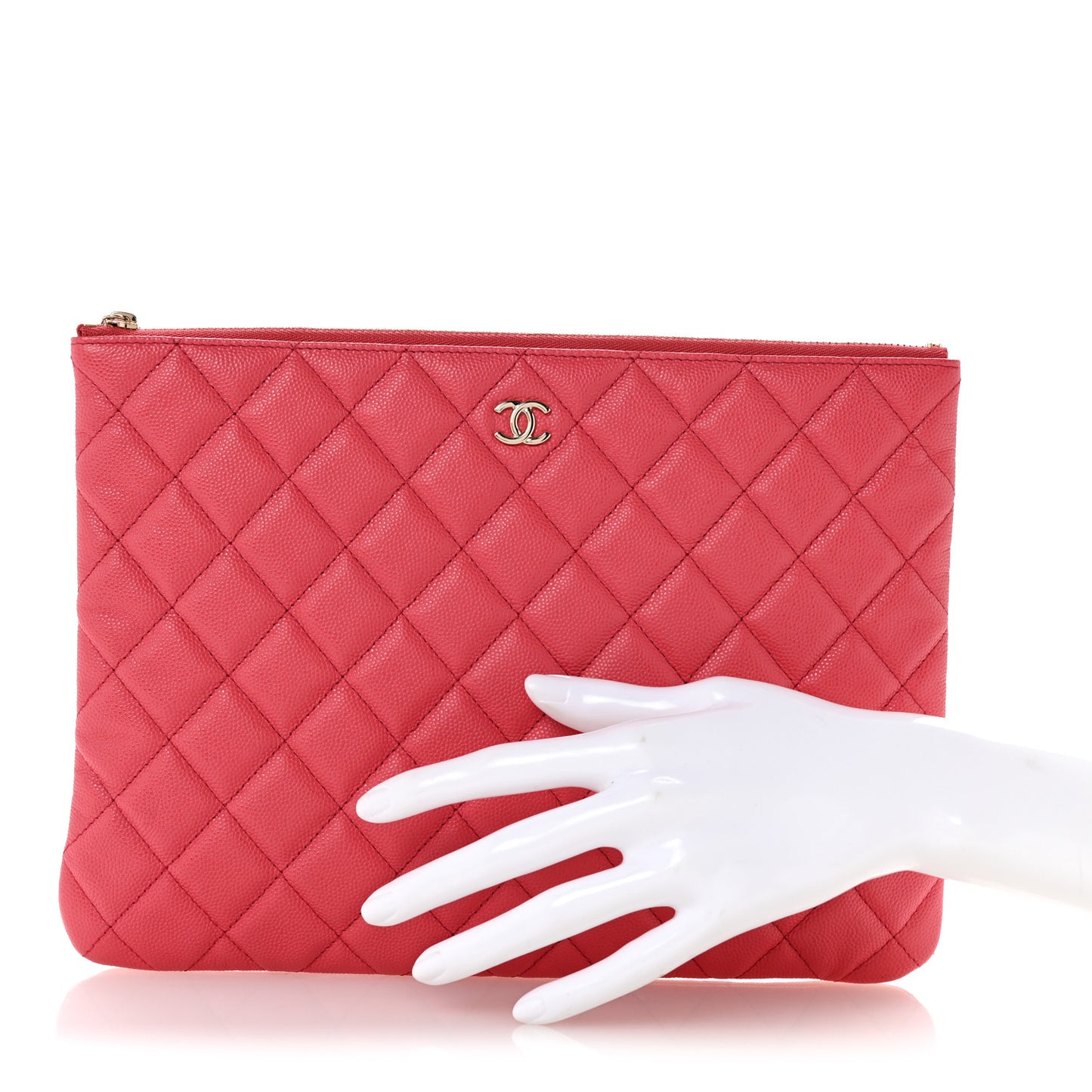 Caviar Quilted Medium Cosmetic Case Dark Pink