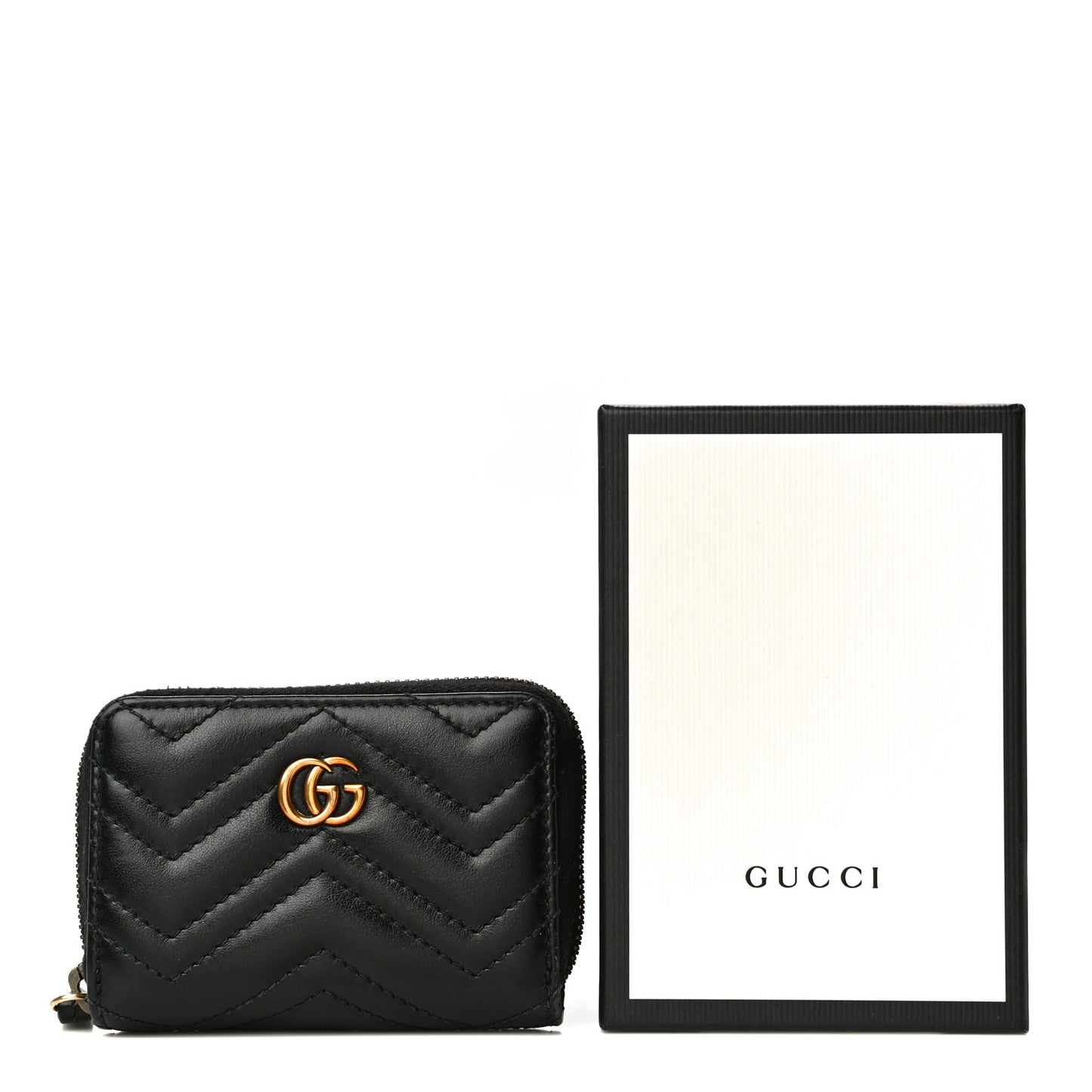 Calfskin Matelasse GG Marmont Zip Around Card Case Black