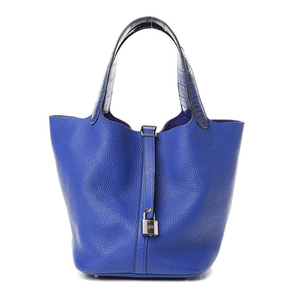 Hermes Taurillon Clemence Matte Alligator Picotin Lock Touch 22 MM Bleu Electrique 1 of 12