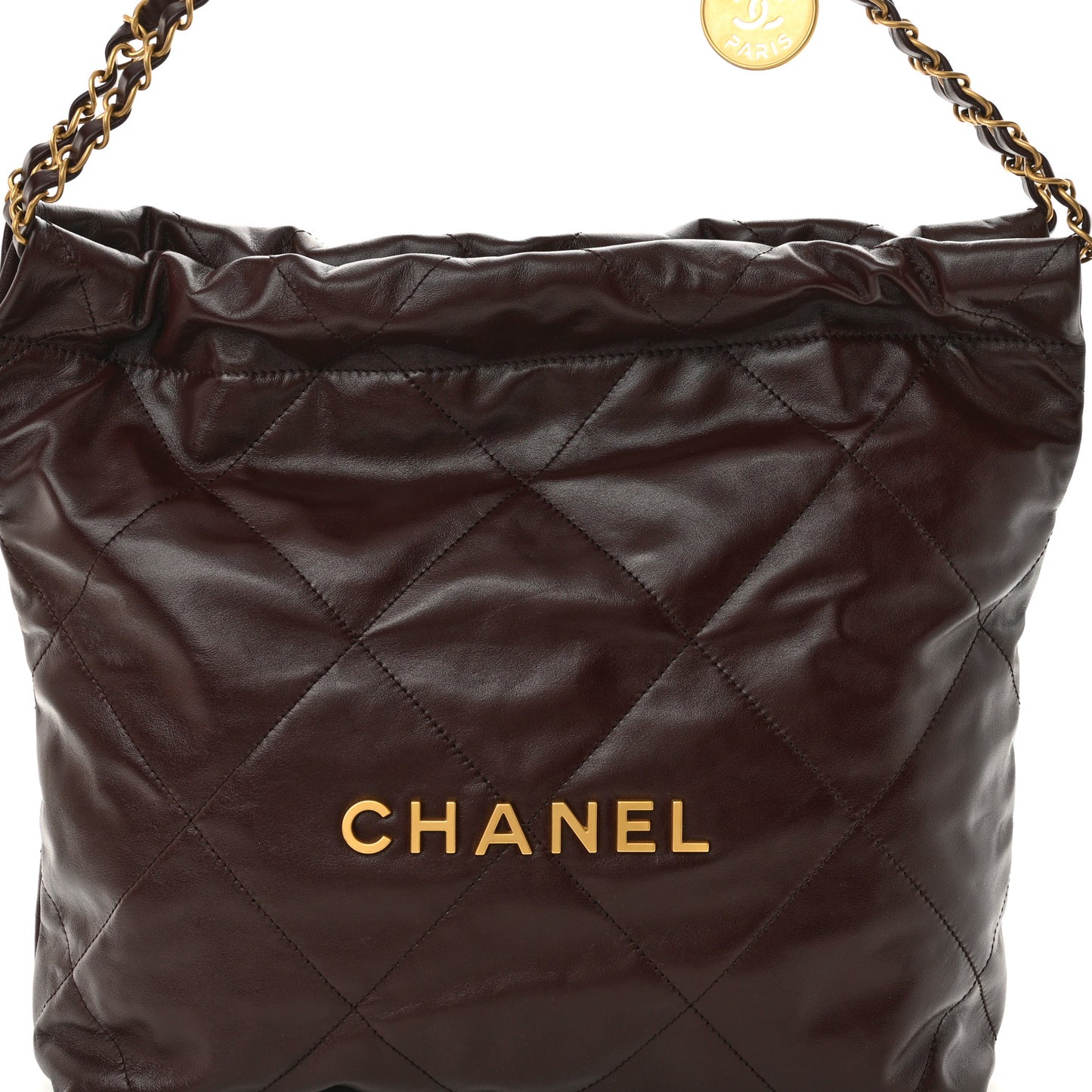 Shiny Calfskin Quilted Small Chanel 22 Dark Brown