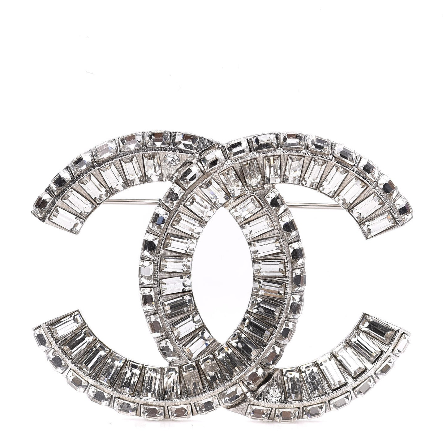 Baguette Crystal CC Brooch Silver