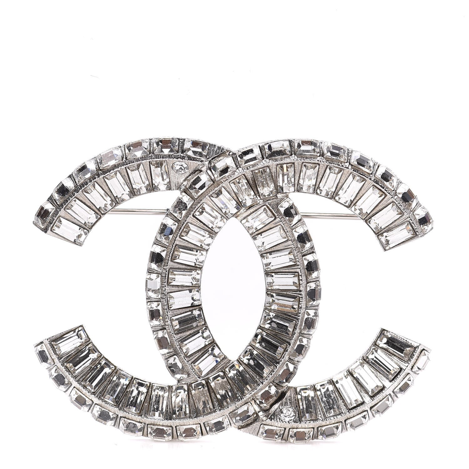 Chanel Baguette Crystal CC Brooch Silver 1 of 5