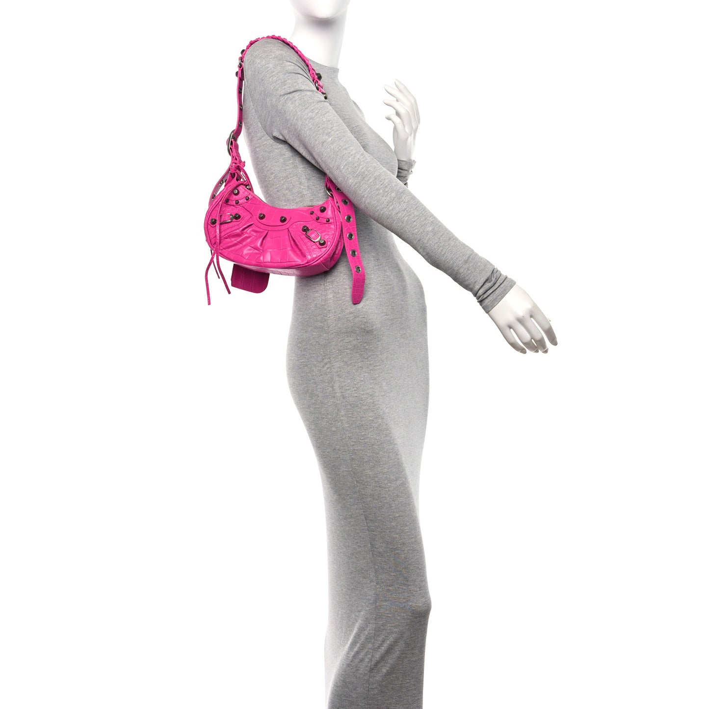 Extra Supple Calfskin Crocodile Embossed XS Le Cagole Shoulder Bag Lipstick Pink