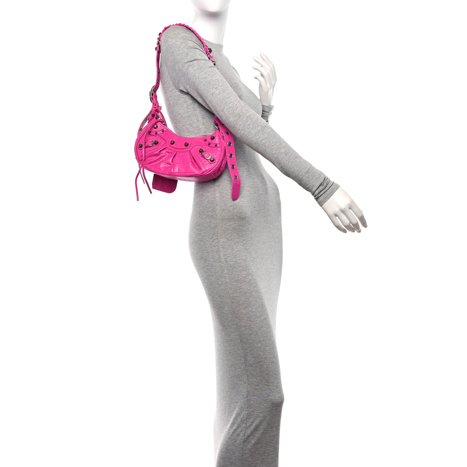 Balenciaga Extra Supple Calfskin Crocodile Embossed XS Le Cagole Shoulder Bag Lipstick Pink 2 of 11