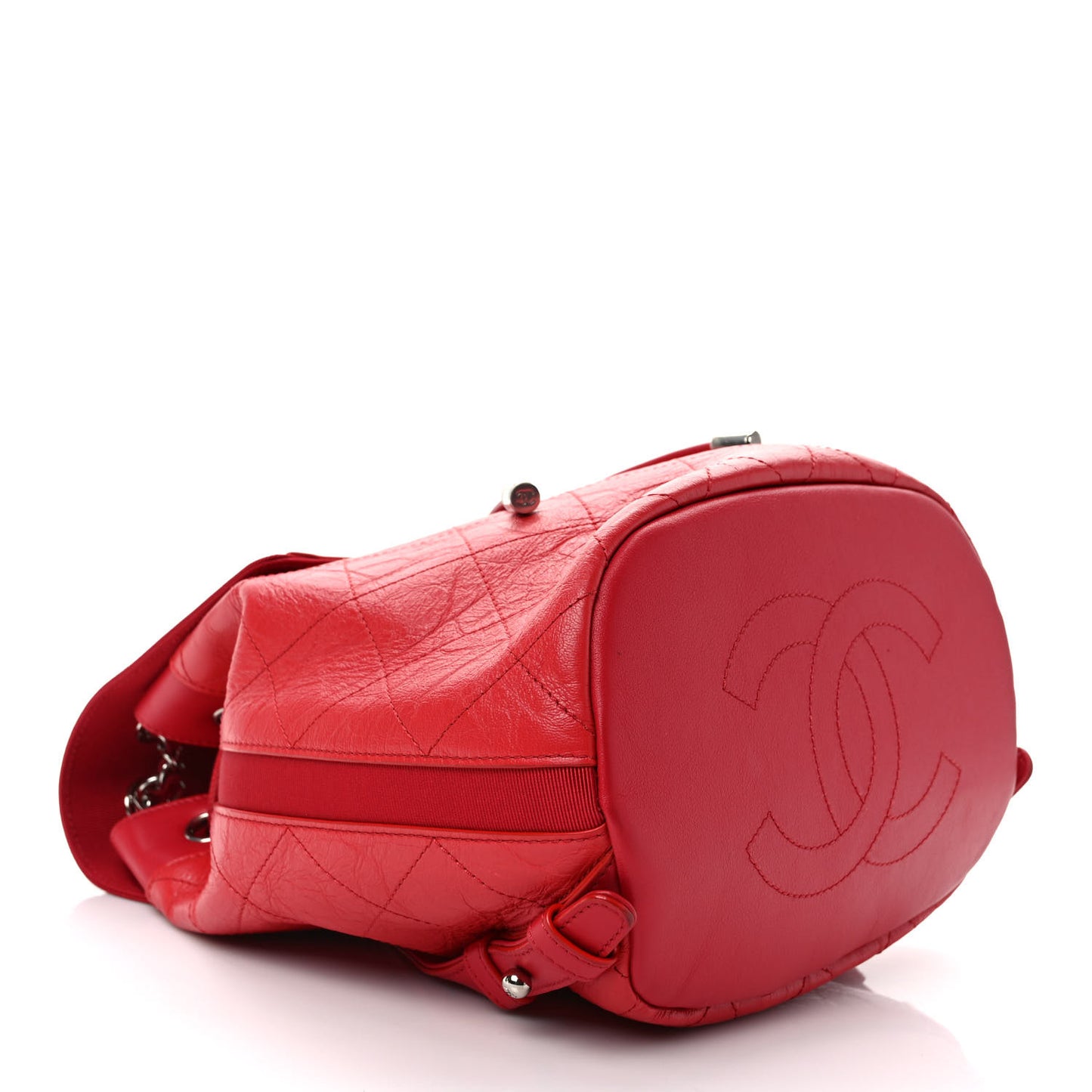 Crumpled Grained Calfskin Quilted Backpack Red