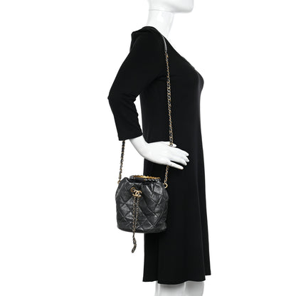 Chanel Metallic Lambskin Quilted Pearl Crown Drawstring Bag Anthracite 2 of 11