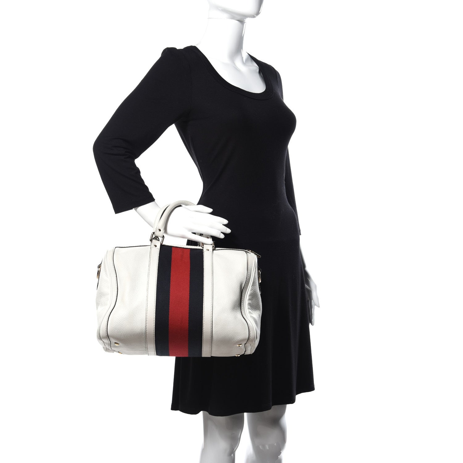 Gucci Calfskin Vintage Web Medium Boston White 2 of 9