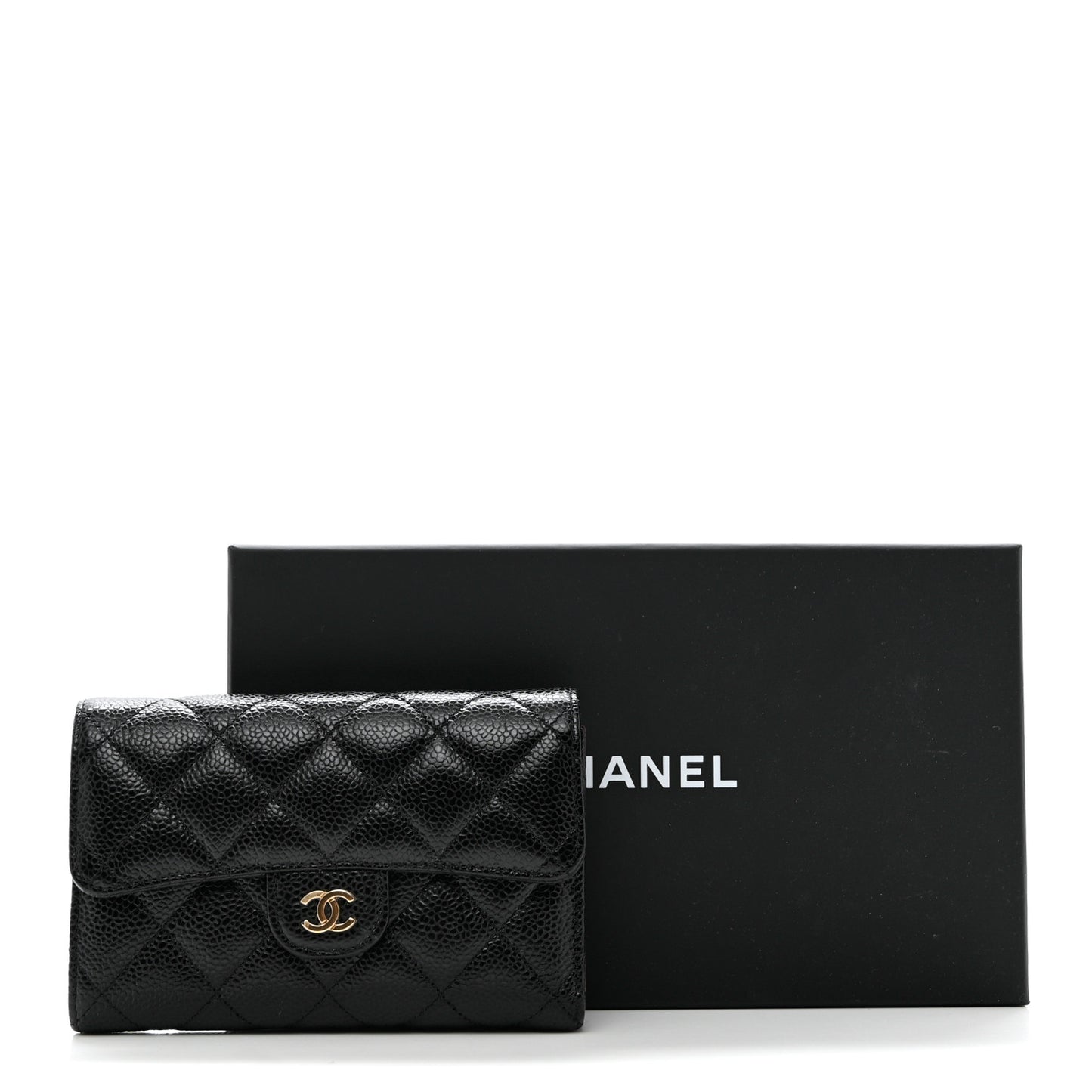 Caviar Quilted Medium Flap Wallet Black