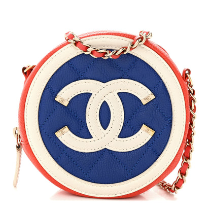 Chanel Caviar Quilted Round Filigree Crossbody Blue White Red 1 of 15