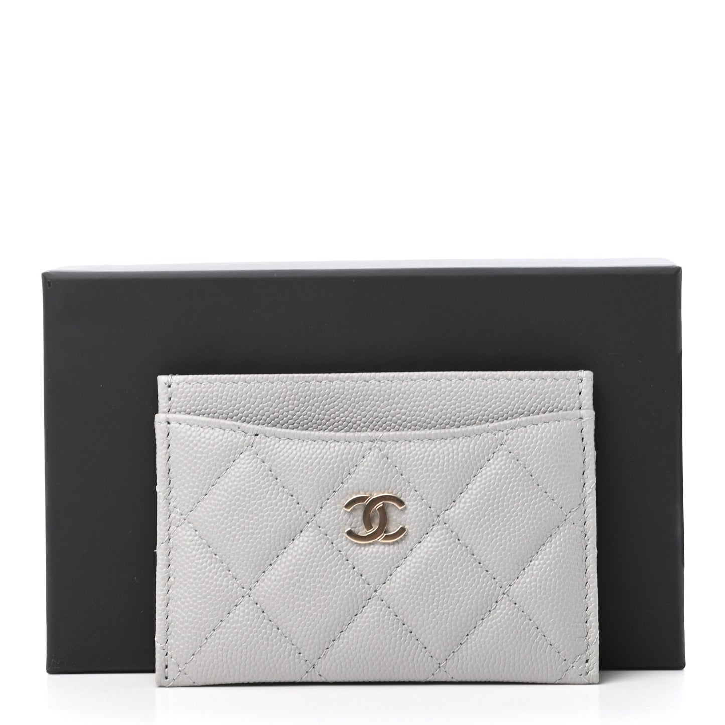 Caviar Quilted Card Holder Grey