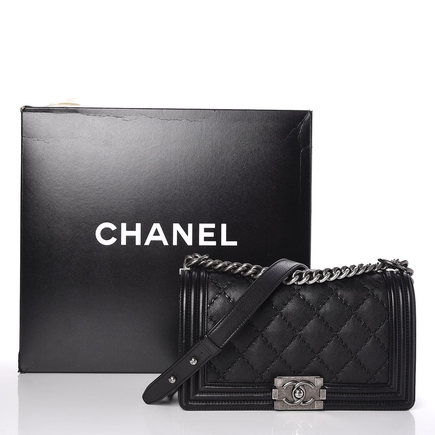 Calfskin Double Stitch Medium Boy Flap Black