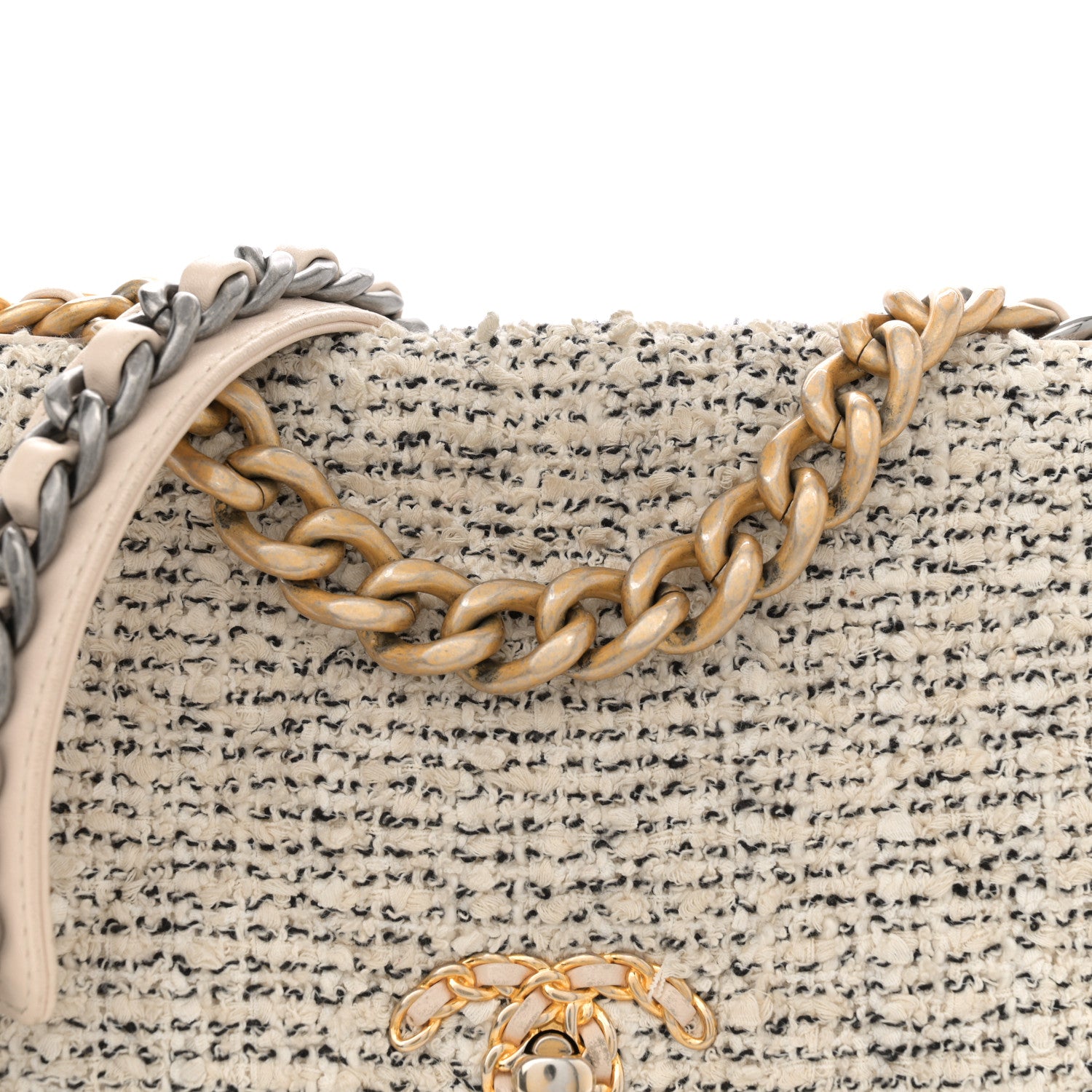 Chanel Tweed Quilted Medium Chanel 19 Flap Ecru Black 8 of 13