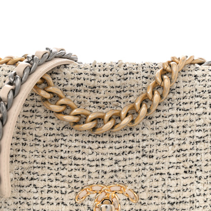 Chanel Tweed Quilted Medium Chanel 19 Flap Ecru Black 8 of 13