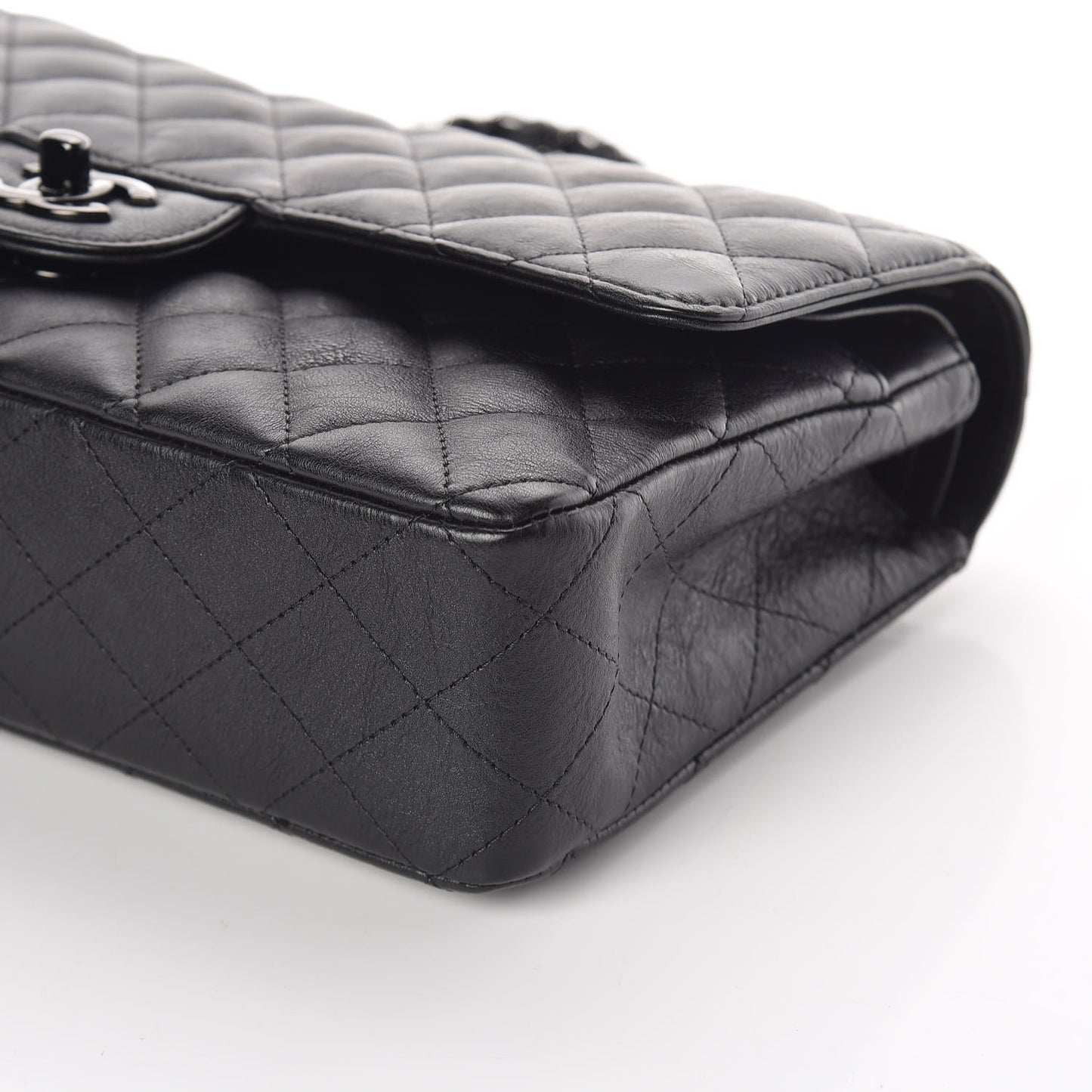 Crumpled Calfskin Quilted Medium Double Flap So Black