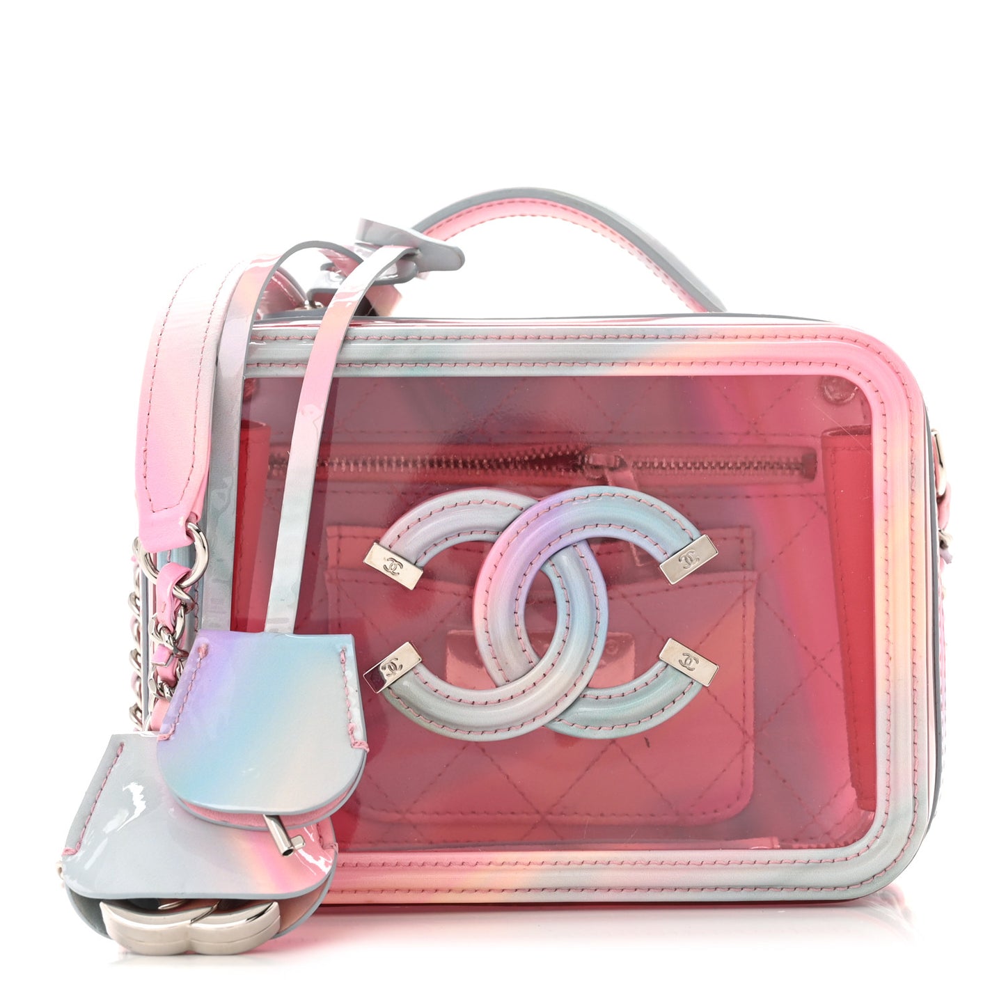PVC Patent Calfskin Patent Lambskin Small CC Vanity Case Pink