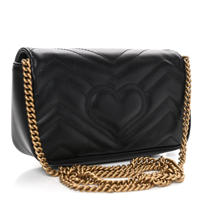 Gucci Calfskin Matelasse Super Mini GG Marmont Shoulder Bag Black 2 of 4