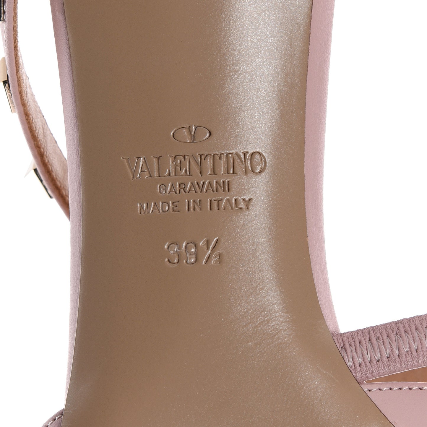 Pebbled Calfskin Rockstud Cross Strap 50mm Mules 39 Water Rose