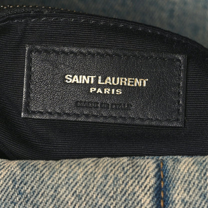 Saint Laurent Denim Quilted Medium Loulou Puffer Monogram Chain Satchel Blue Black 6 of 9
