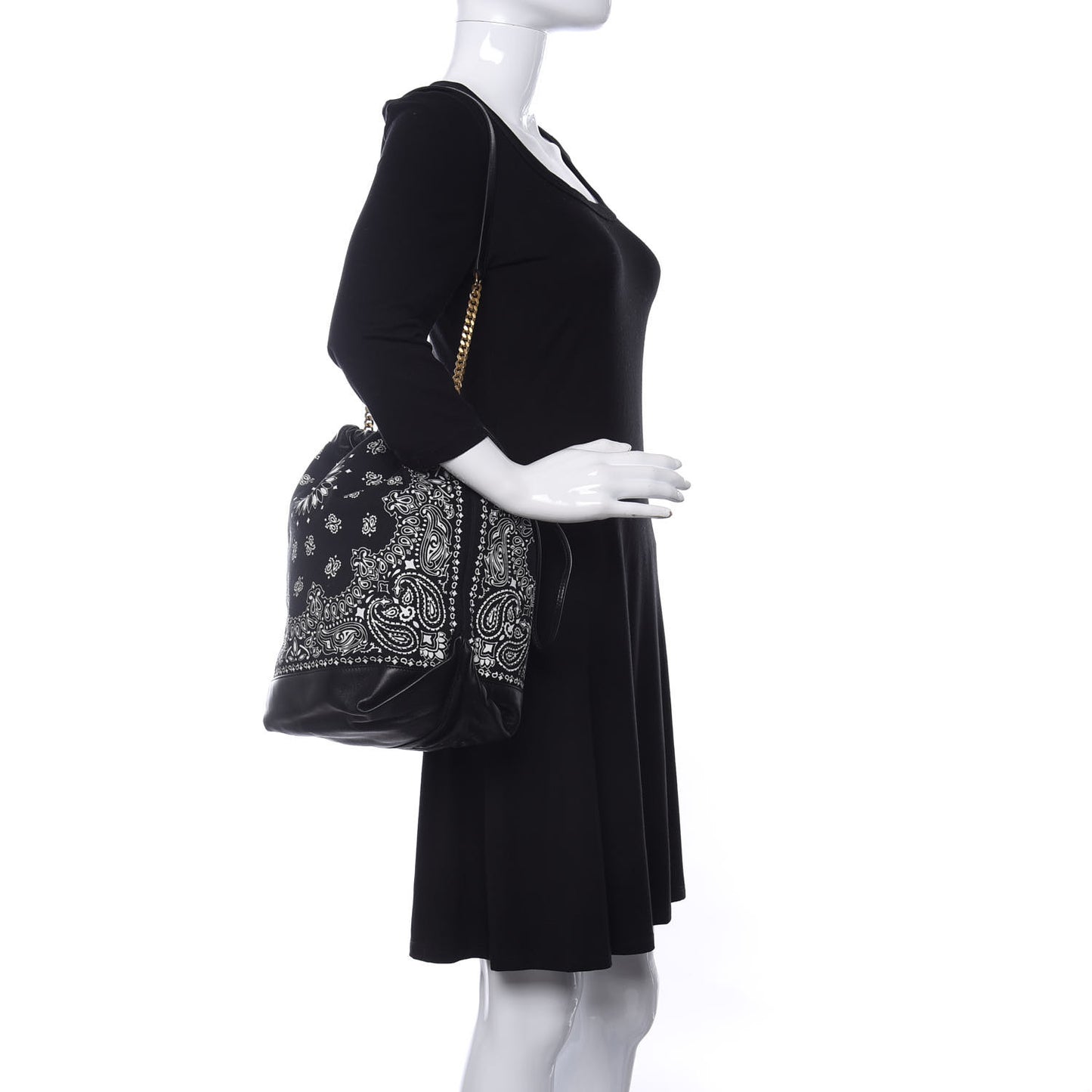 Canvas Calfskin Bandana Teddy Drawstring Bag Black