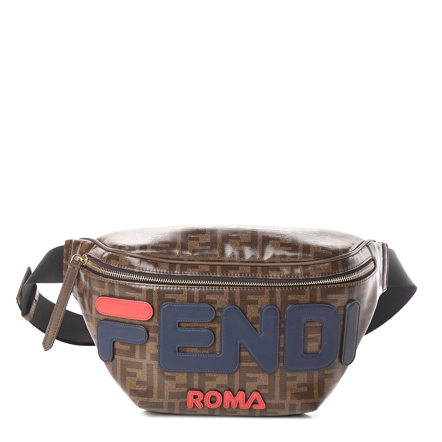 Fendi X FILA Glazed Fabric Vitello Century FF 1974 Mania Belt Bag Mogano Panna Blueberry 1 of 8