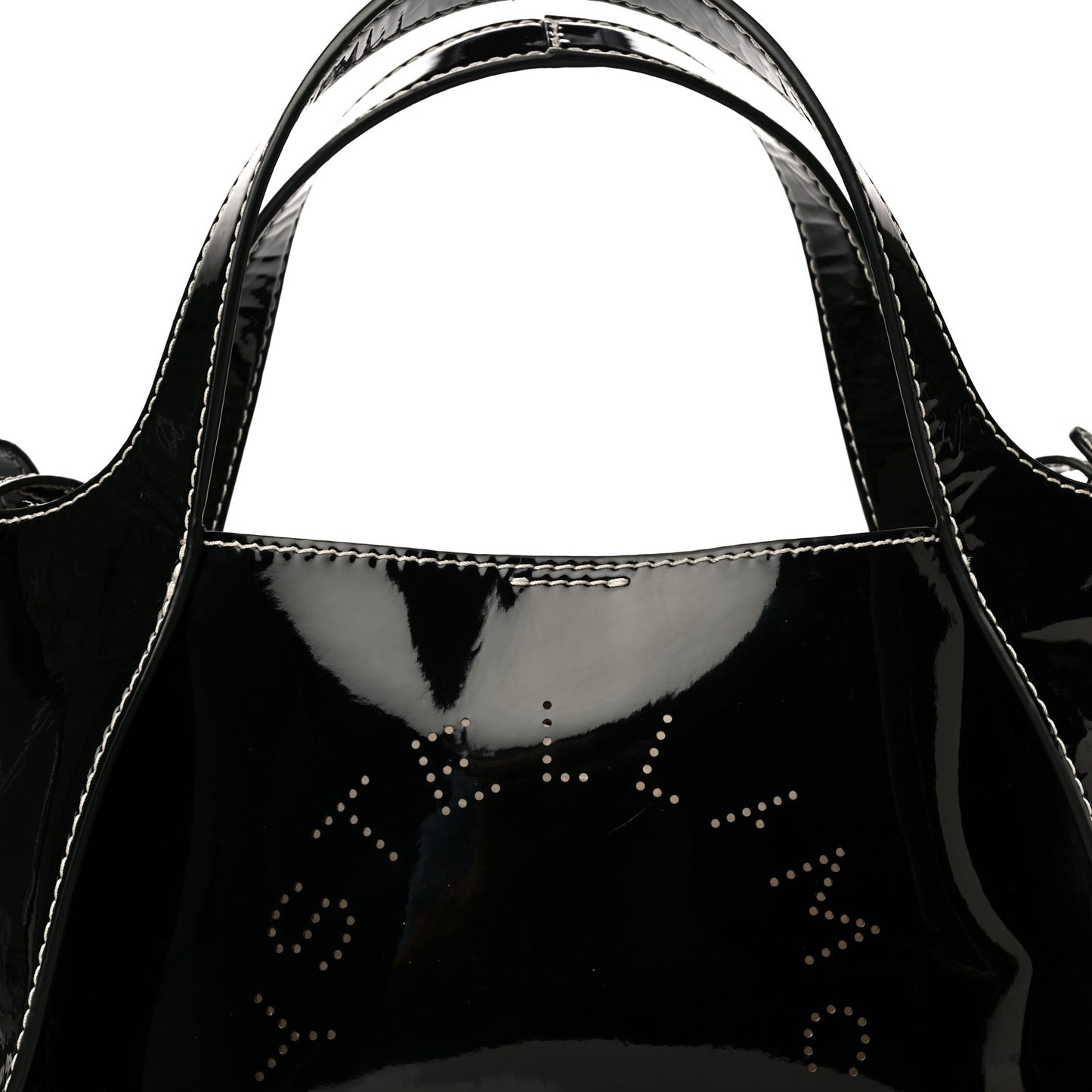 Patent East West Perforated Tote Black