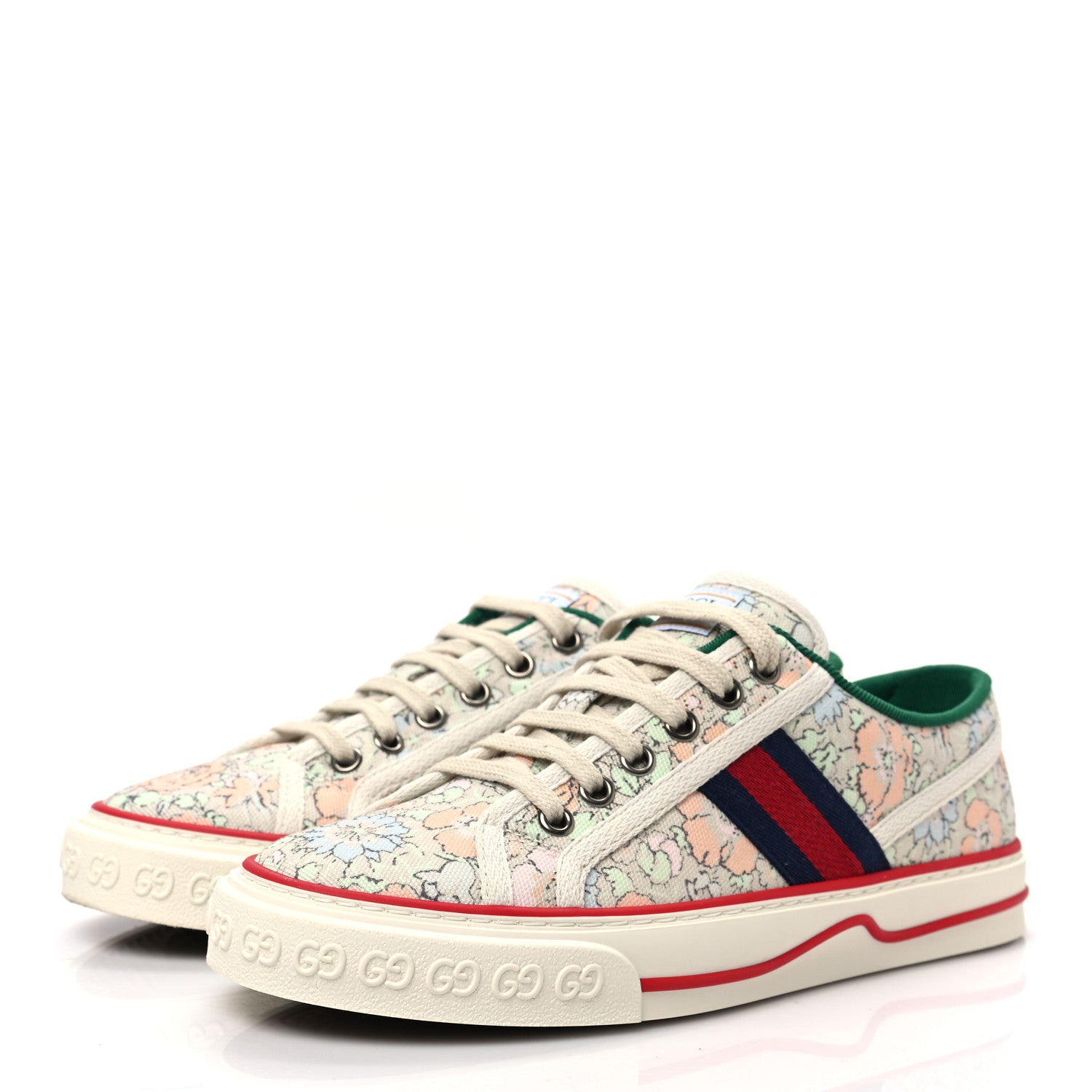 Gucci X LIBERTY OF LONDON Canvas Web Tracy Print Womens 1977 Tennis Sneakers 37 Mint Peach Mystic White 3 of 8