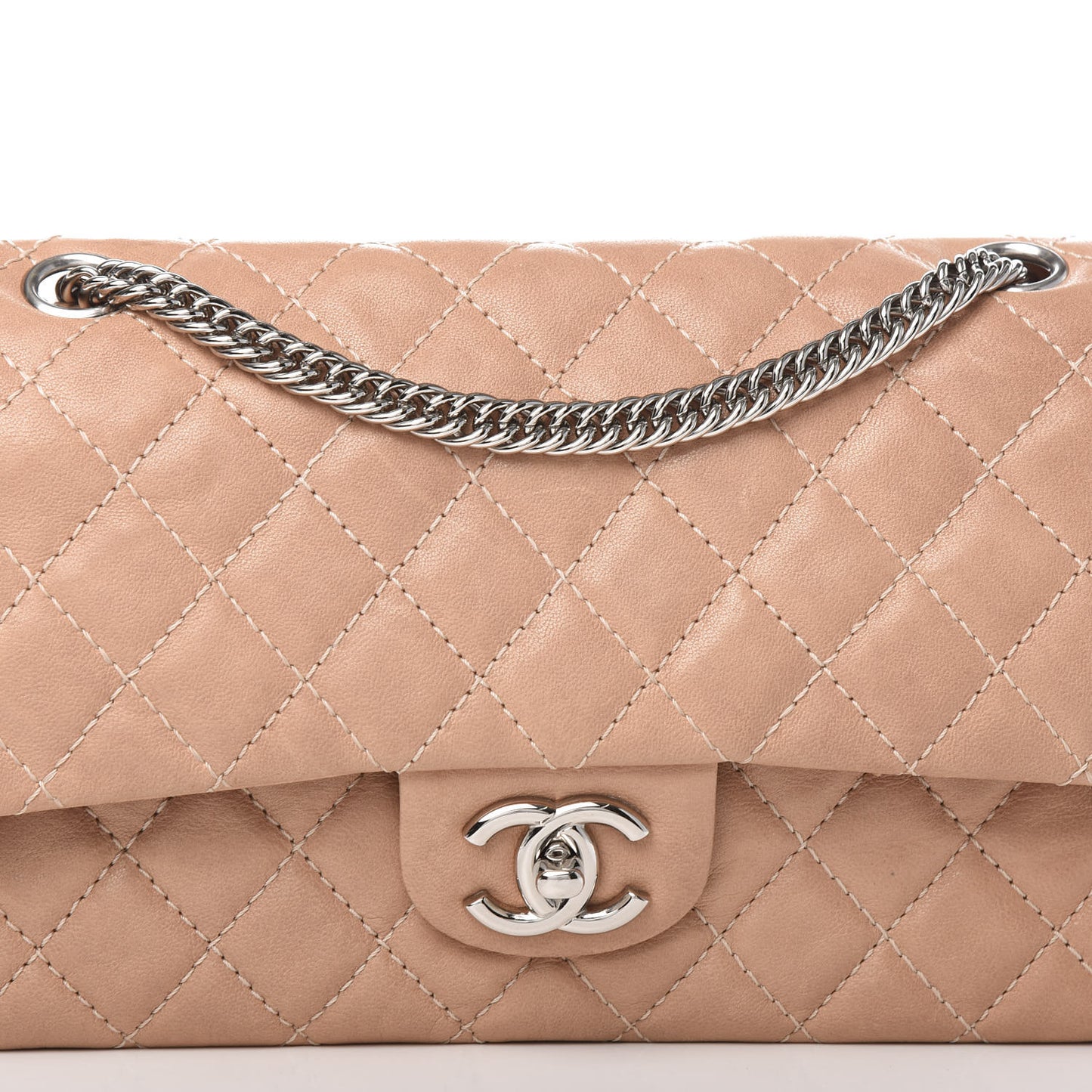Washed Lambskin Quilted Medium Double Flap Bijoux Chain Pink