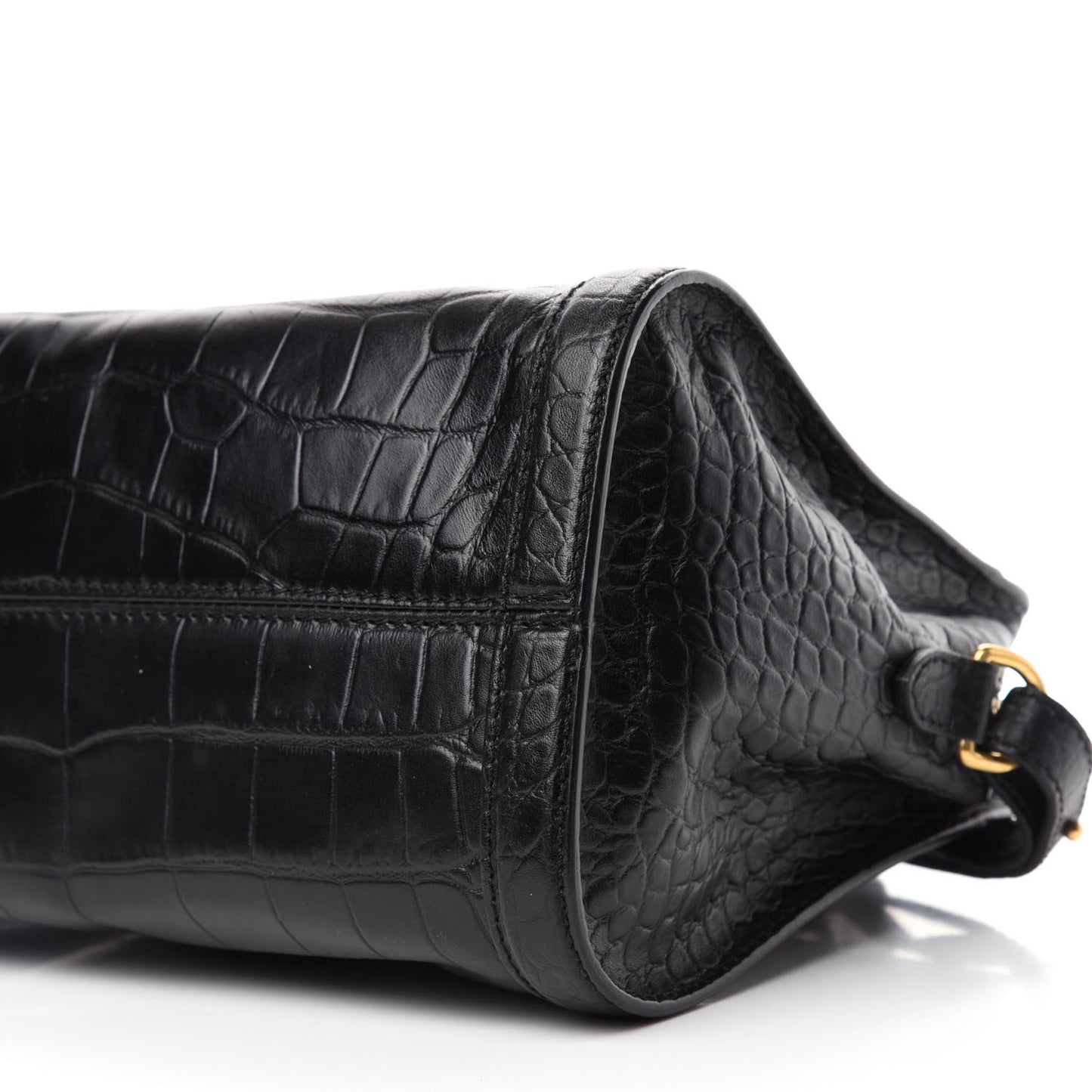 Calfskin Crocodile Embossed Small Skull Padlock Zip Around Tote Black