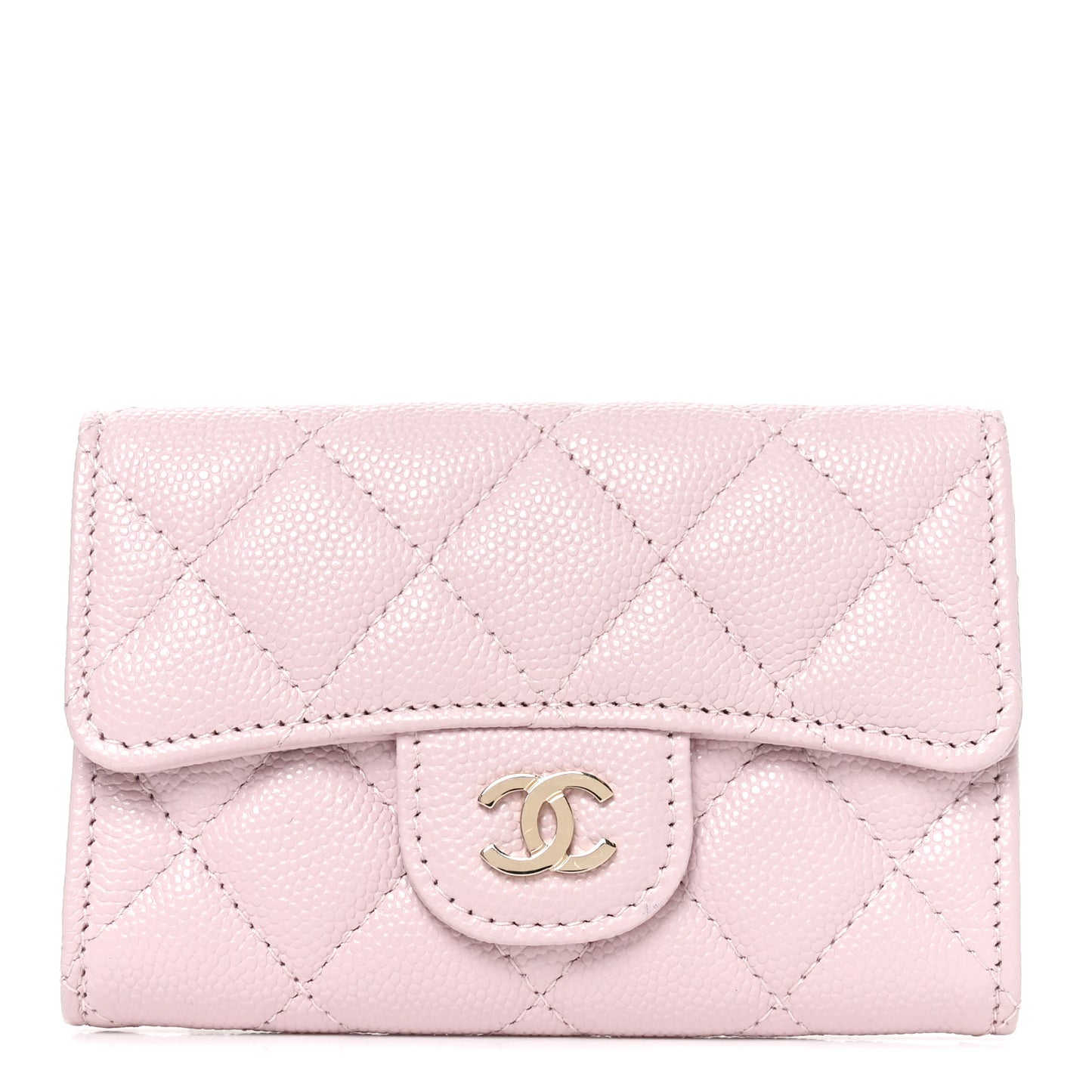 Caviar Quilted Flap Card Holder Wallet Light Pink