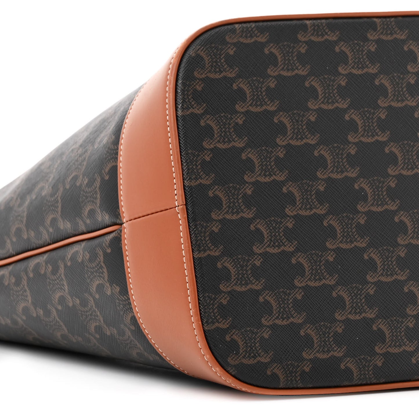 Triomphe Canvas Calfskin Medium Bucket Bag Tan