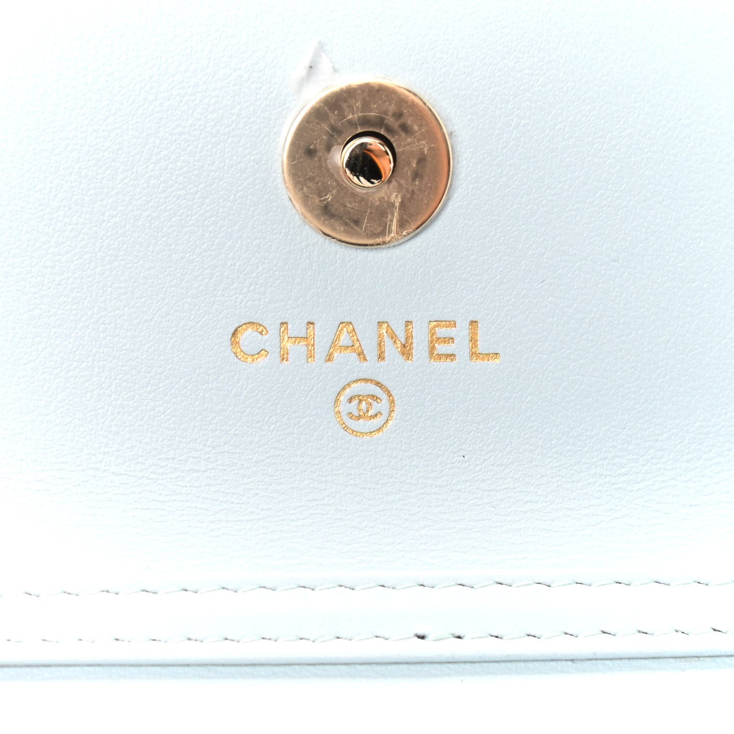 Chanel Calfskin Quilted Maxi Pearls Card Holder Flap With Chain Light Blue 8 of 10