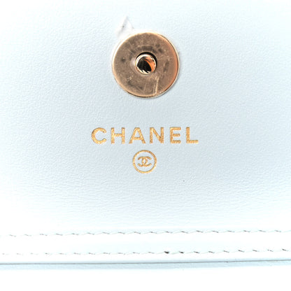 Chanel Calfskin Quilted Maxi Pearls Card Holder Flap With Chain Light Blue 8 of 10