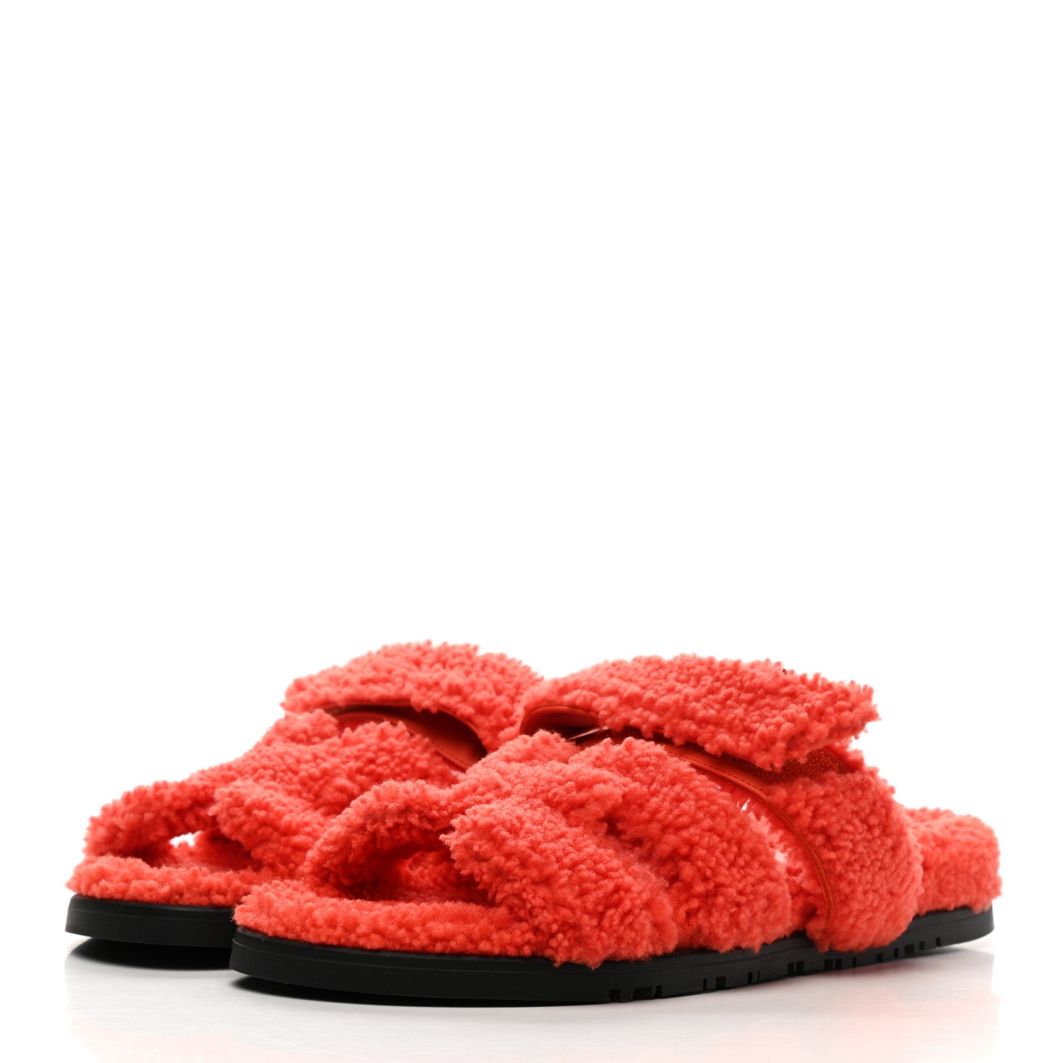 Hermes Woolskin Womens Chypre Sandals 37 Orange 3 of 8