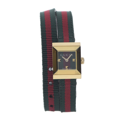 Gucci Stainless Steel Nylon 14mm Web G-Frame Square Double Wrap Quartz Watch Green 1 of 8