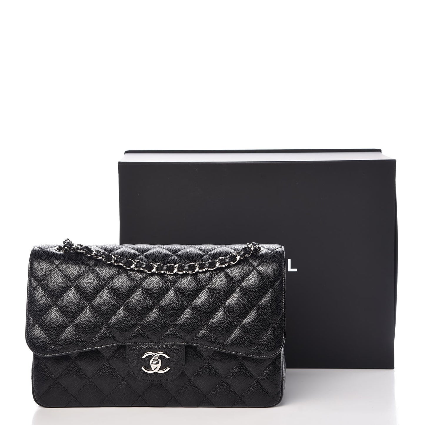 Caviar Quilted Jumbo Double Flap Black