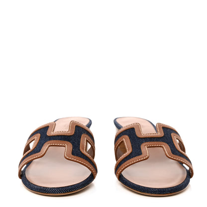 Hermes Calfskin Denim Oasis Sandals 38 Bleu Brut Gold 2 of 8