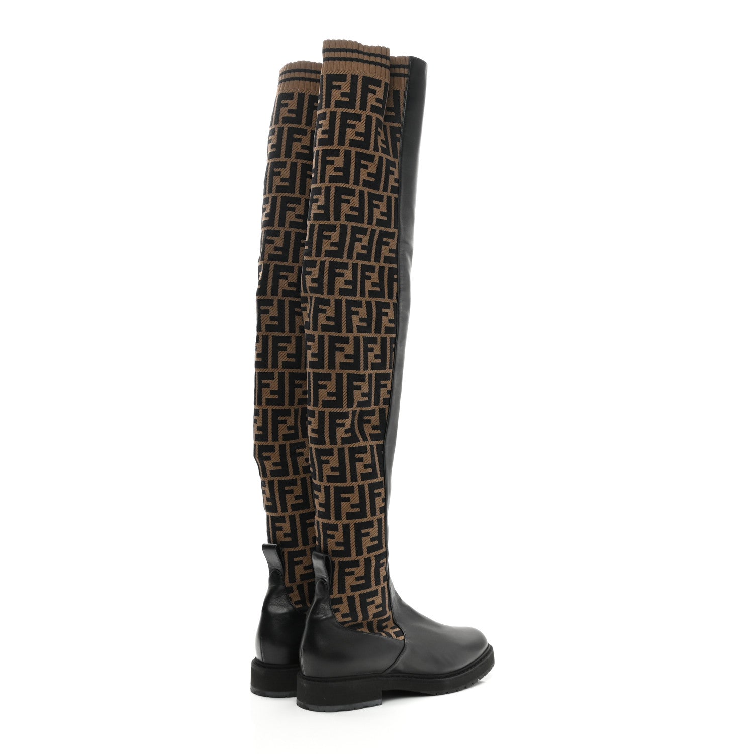 Fendi Nappa Microfiber Fabric FF Rockoko Thigh High Boots 40 Black Tobacco 4 of 7