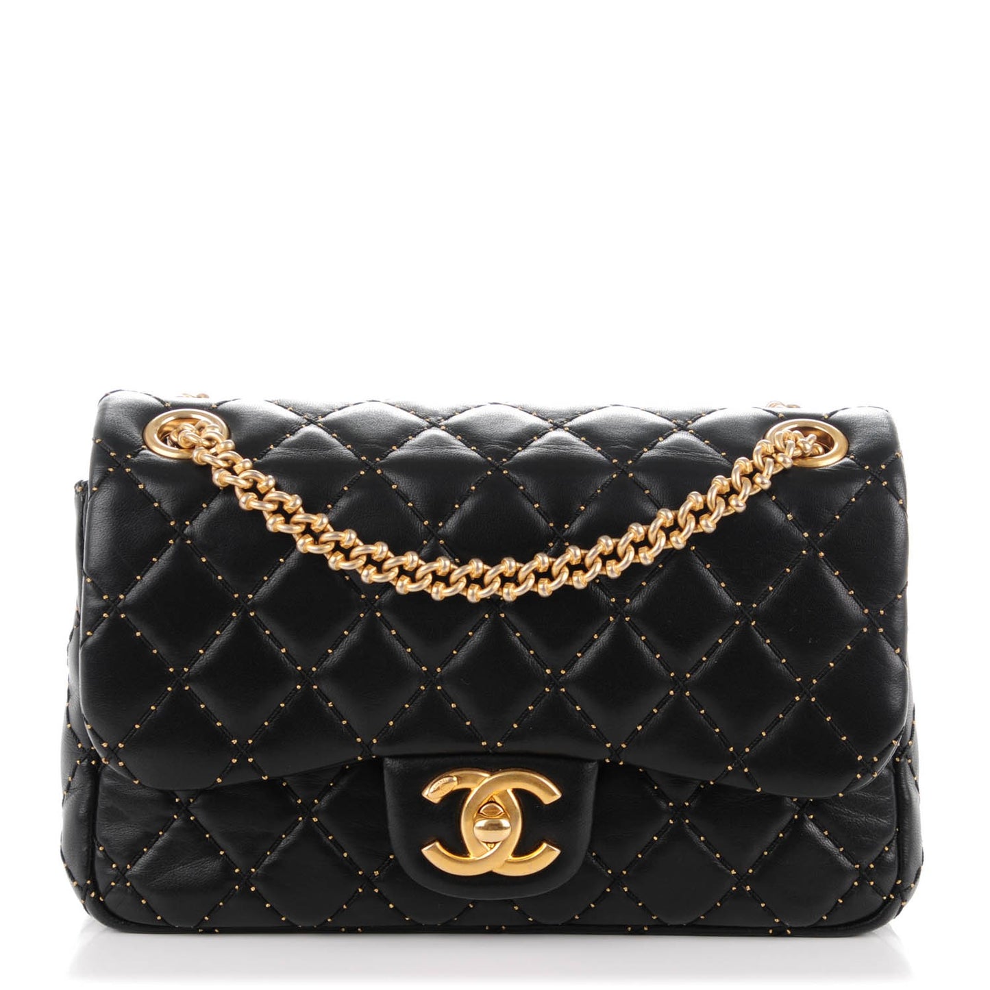 Lambskin Quilted Mini Studded Flap Black