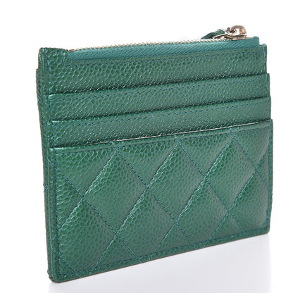 Chanel Metallic Caviar Quilted CC Zip Card Holder Green 11 of 16