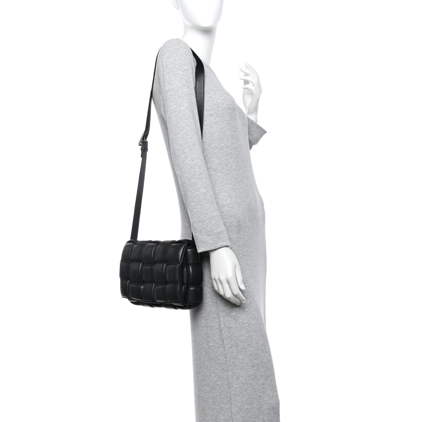 Nappa Maxi Intreccio Padded Cassette Crossbody Bag Black