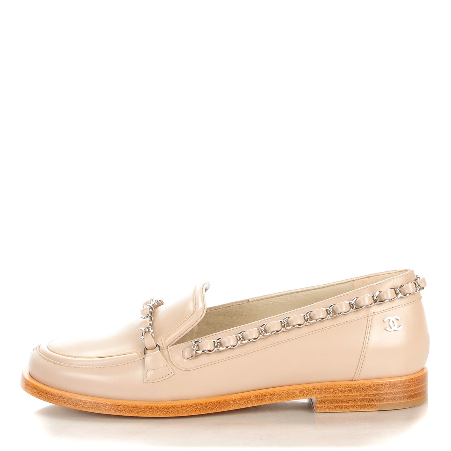 Calfskin Chain Loafers 35 Beige