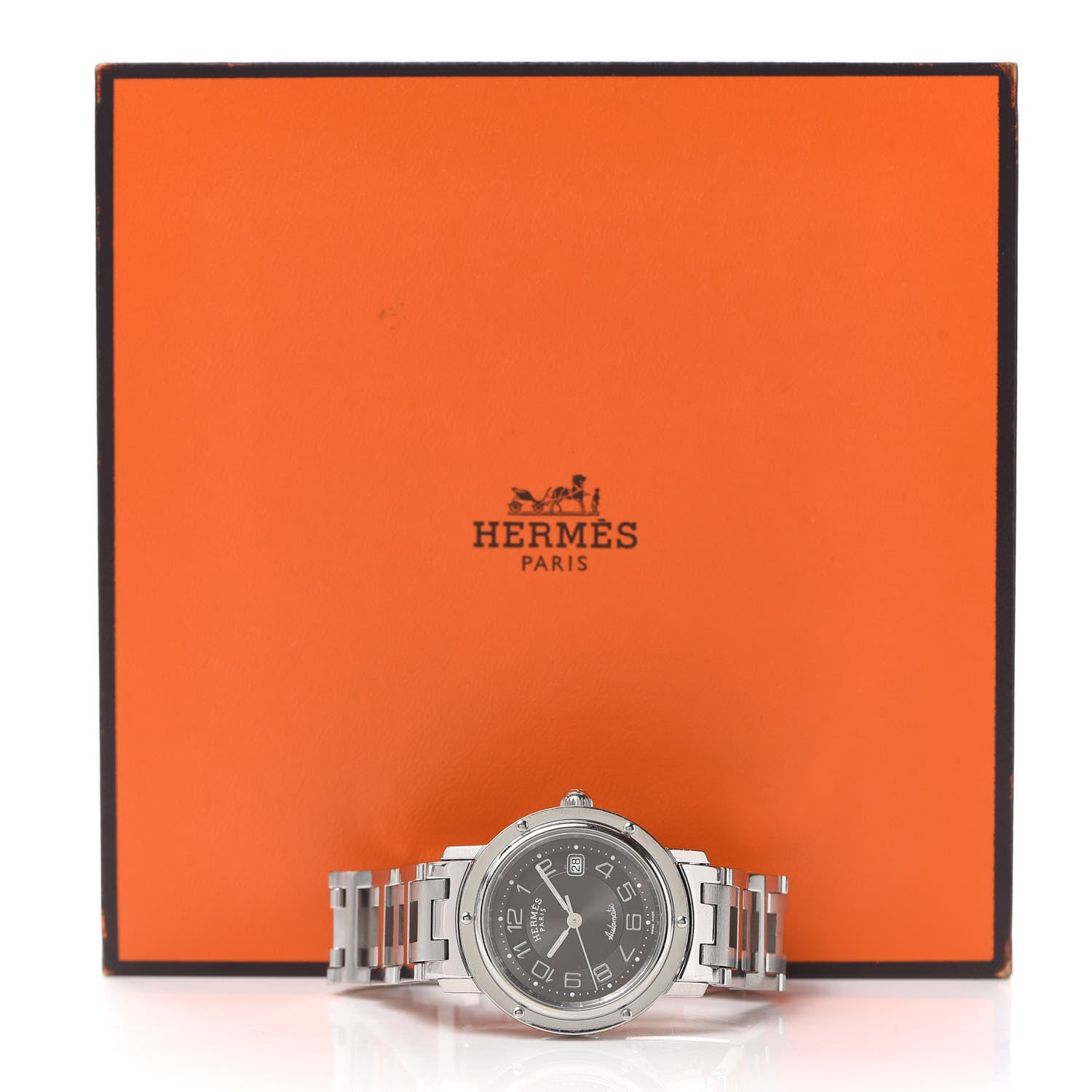 Hermes Stainless Steel 31mm Clipper Automatic Watch Black 6 of 6