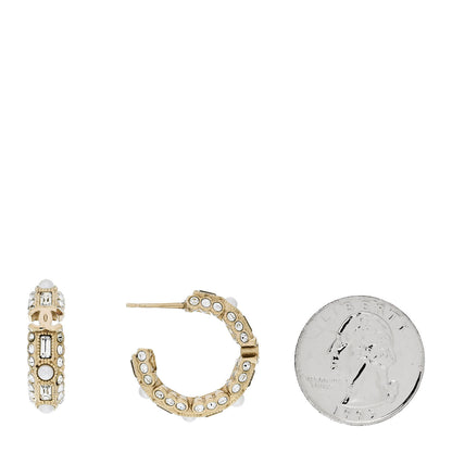 Chanel Metal Crystal Pearl CC Hoop Earrings Gold 2 of 5
