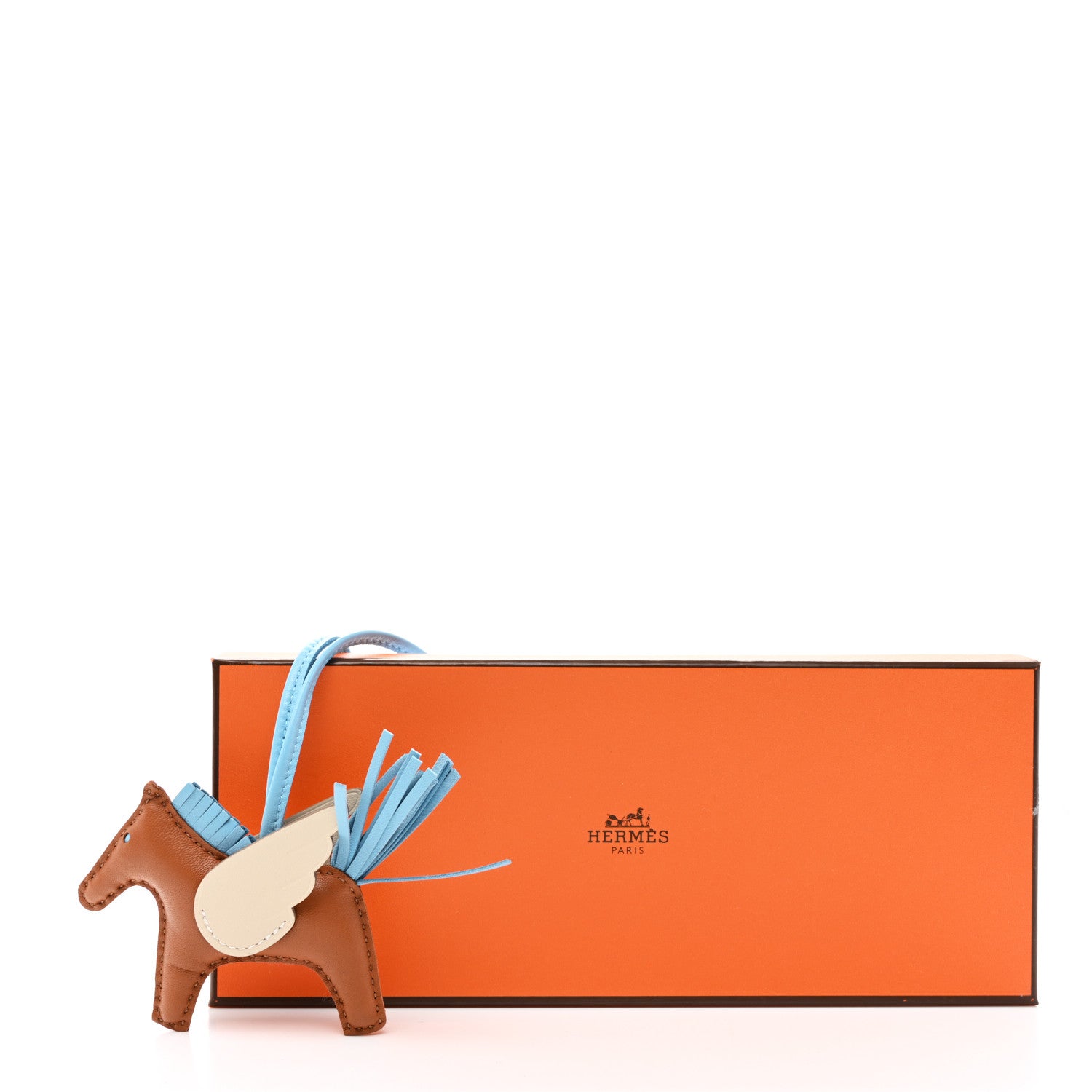 Hermes Milo Lambskin Grigri Rodeo Pegase Horse Bag Charm PM Sesame Craie Celeste 5 of 5