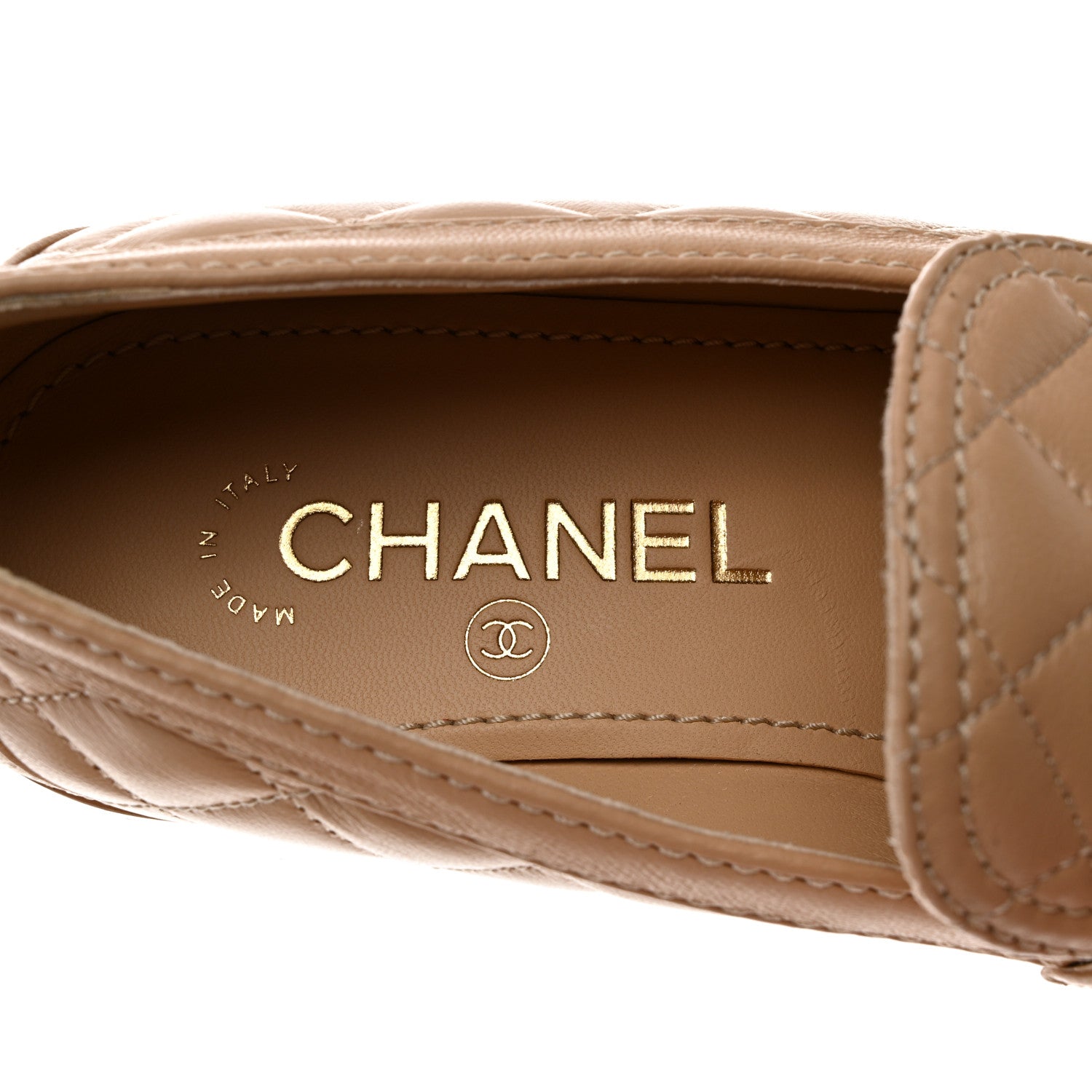 Chanel Lambskin Quilted CC Heart Loafers 38 Beige 6 of 8