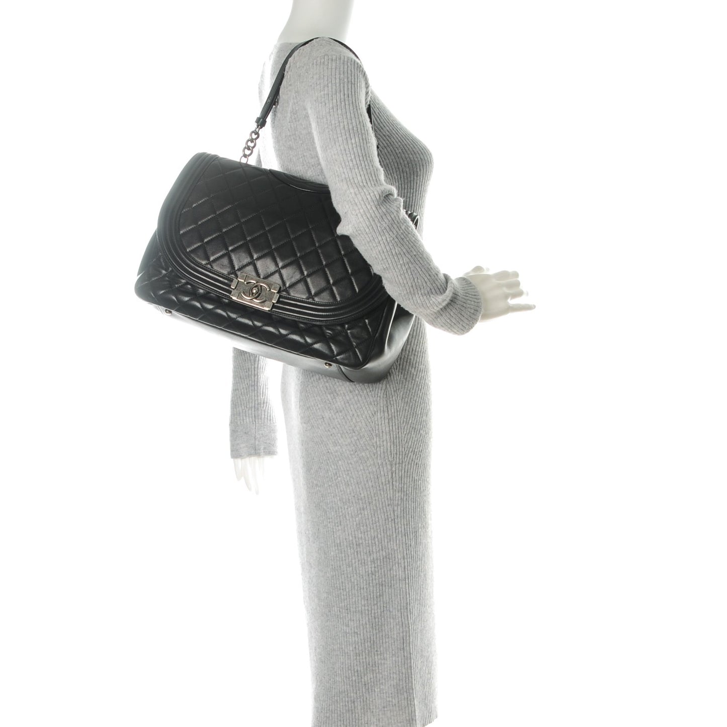 Lambskin Quilted Large Antik Boy Flap Black