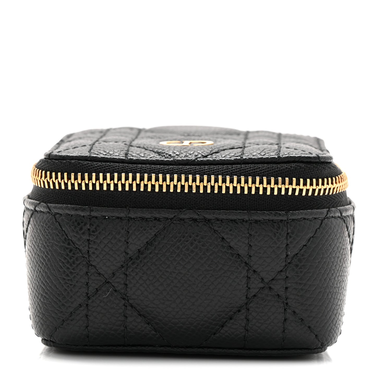 Grained Calfskin Cannage Mini Caro Jewelry Case Black