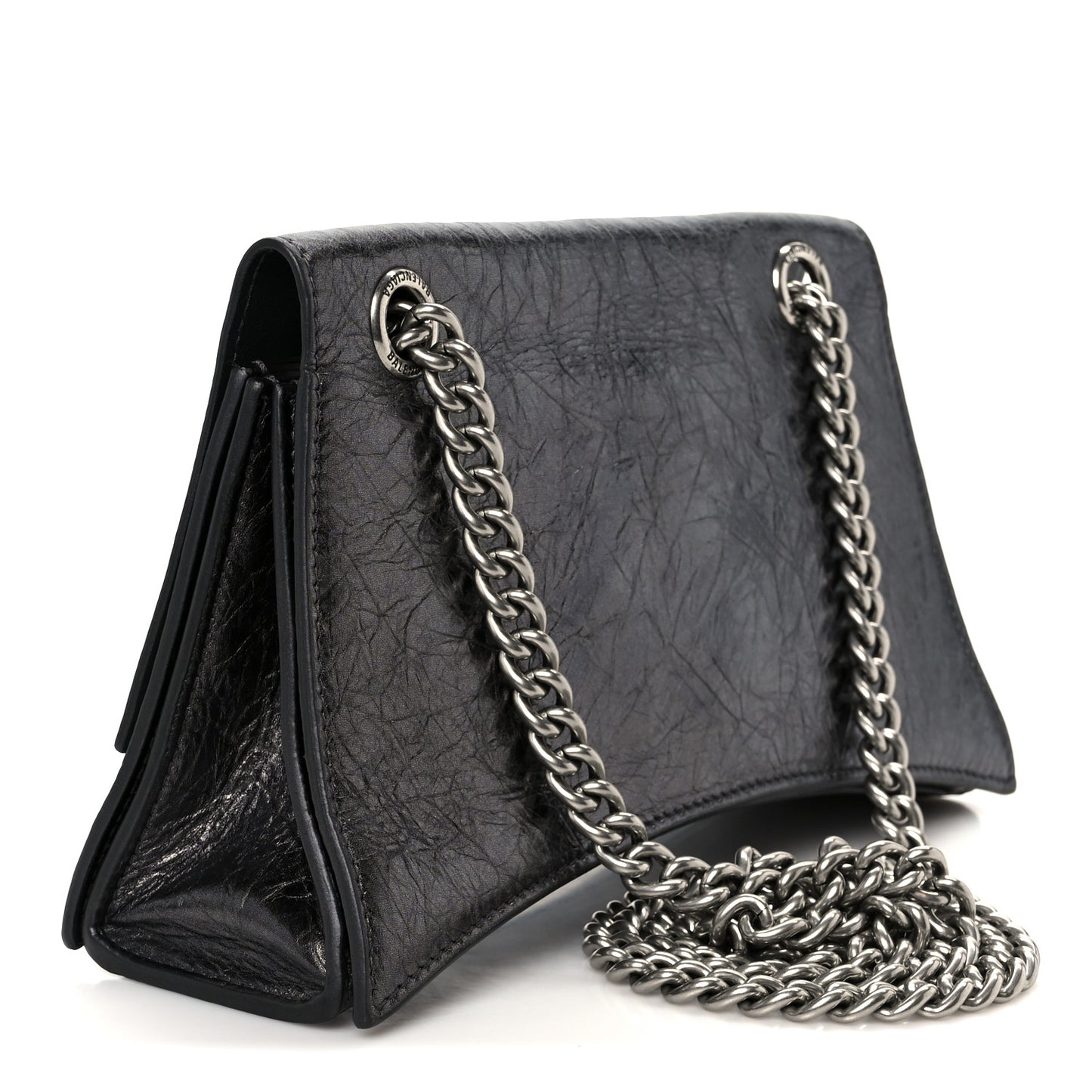 Metallic Crushed Calfskin Quilted Small Crush Chain Bag Steel Grey